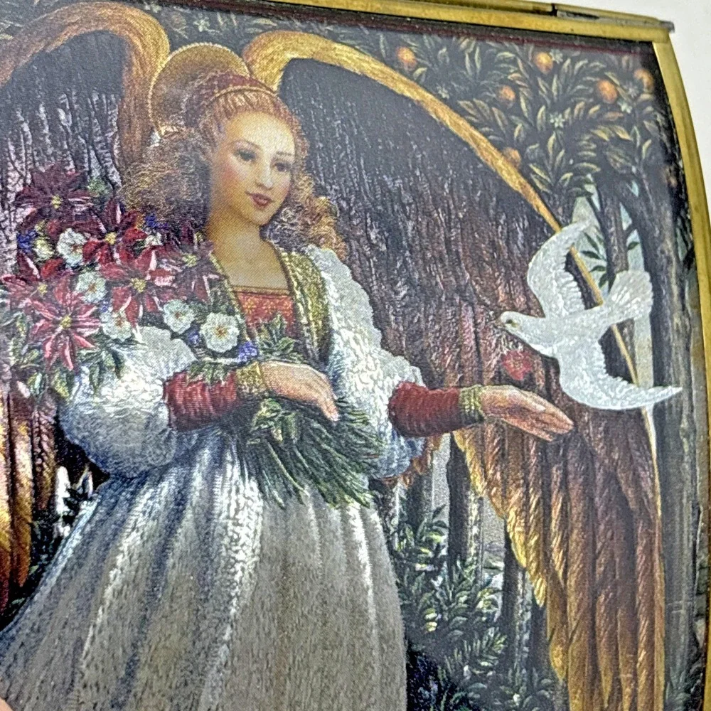 Vintage 90s Angel Glass Jewelry Music Box Ave Maria Enesco Lynn Bywaters Foil